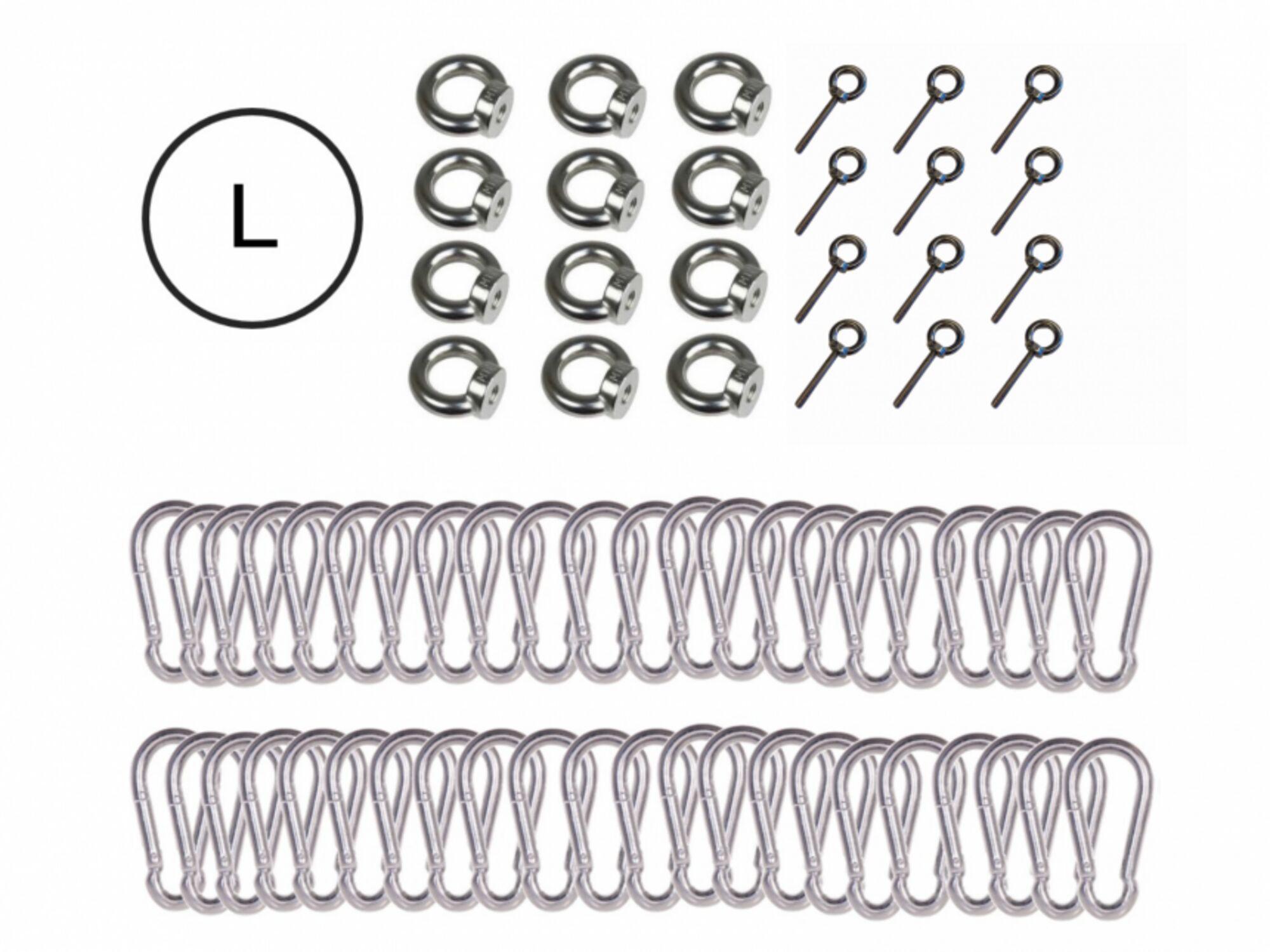 Carabiner set - stainless steel - measure made eyebolts for stretch tent 10 x 10,5 m 