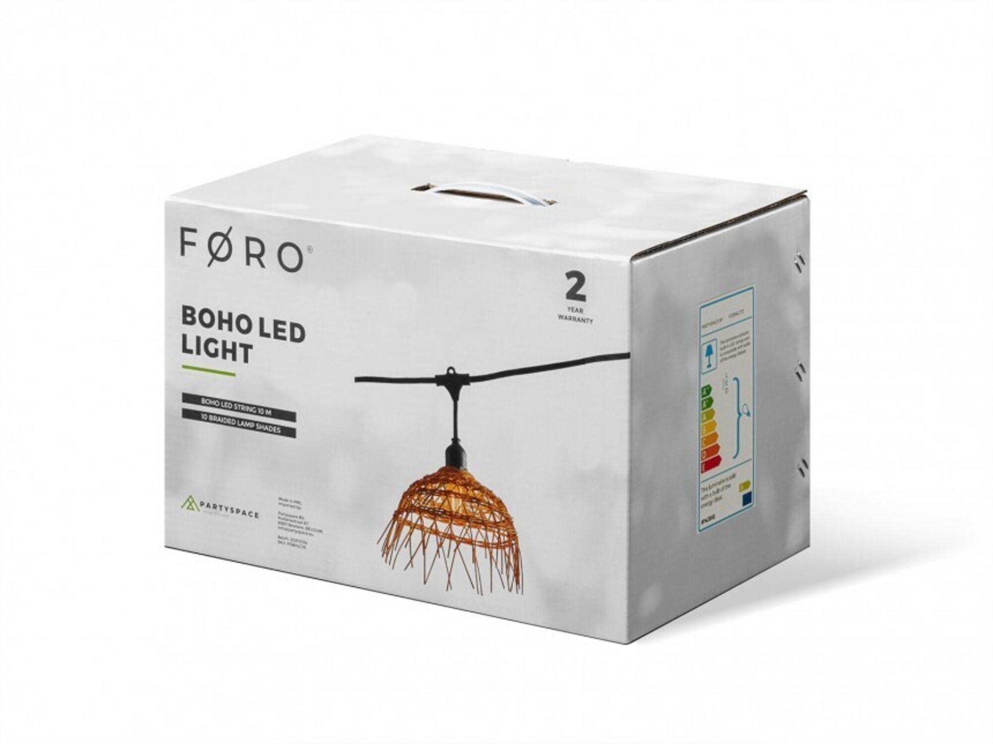 Føro Boho lichtsnoer - set van 10 m met 10 led-lampen en 10 gevlochten lampenkapjes - warm wit
