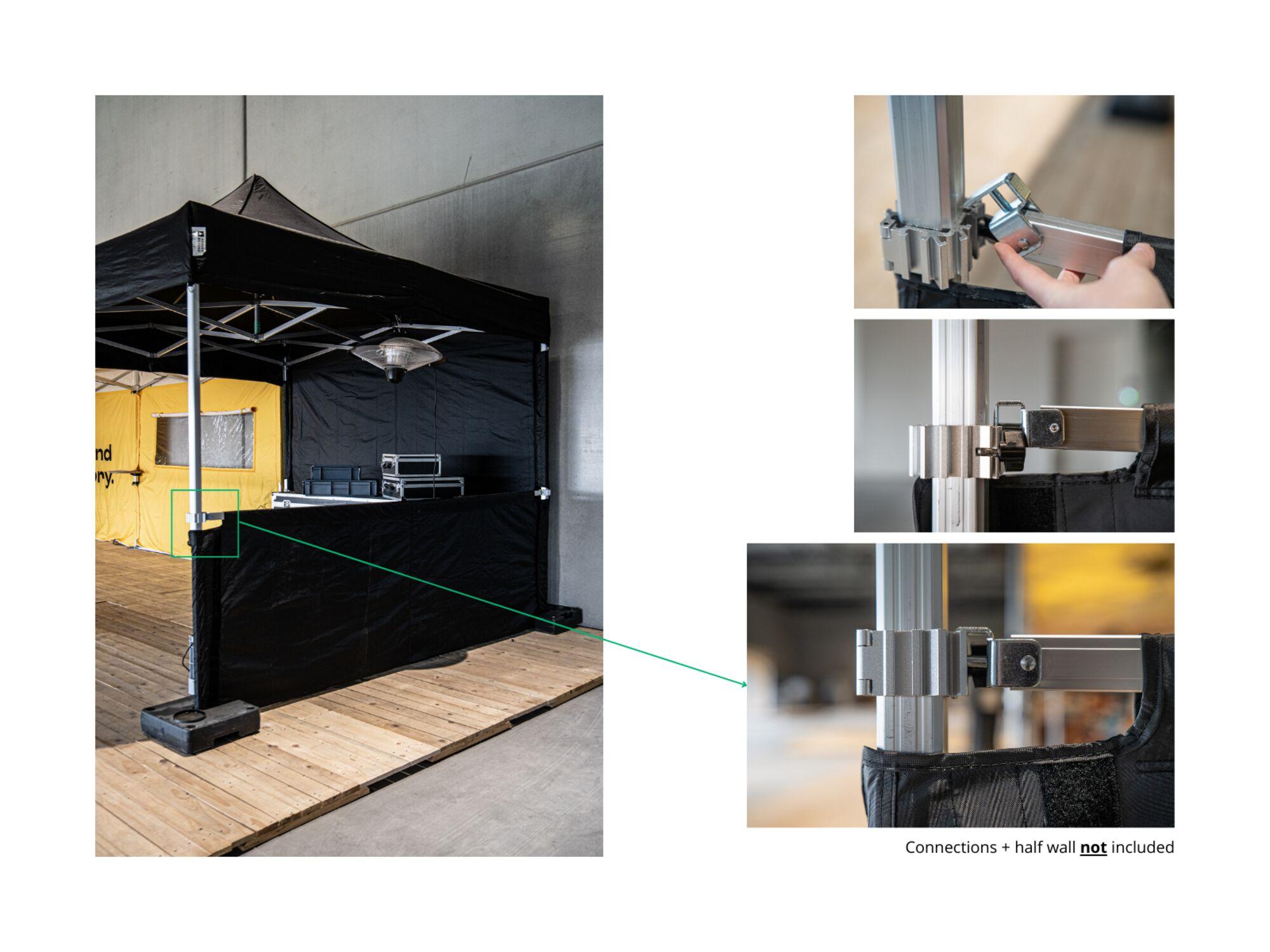 Folding tent half wall tube