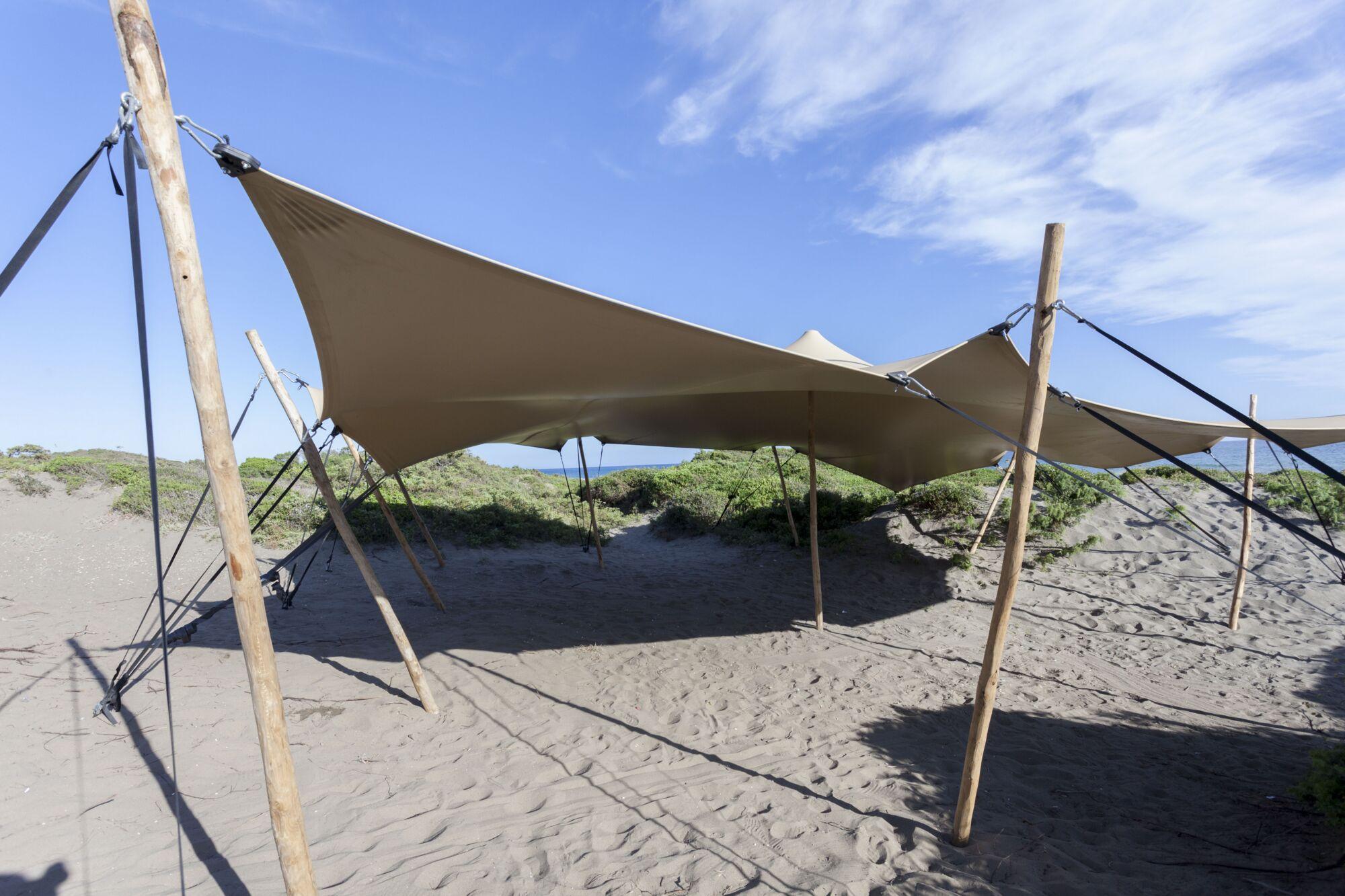 Triflexx stretch tent canvas (560 g/m²) with clamps - 10 x 10,5 m Sand/Sand