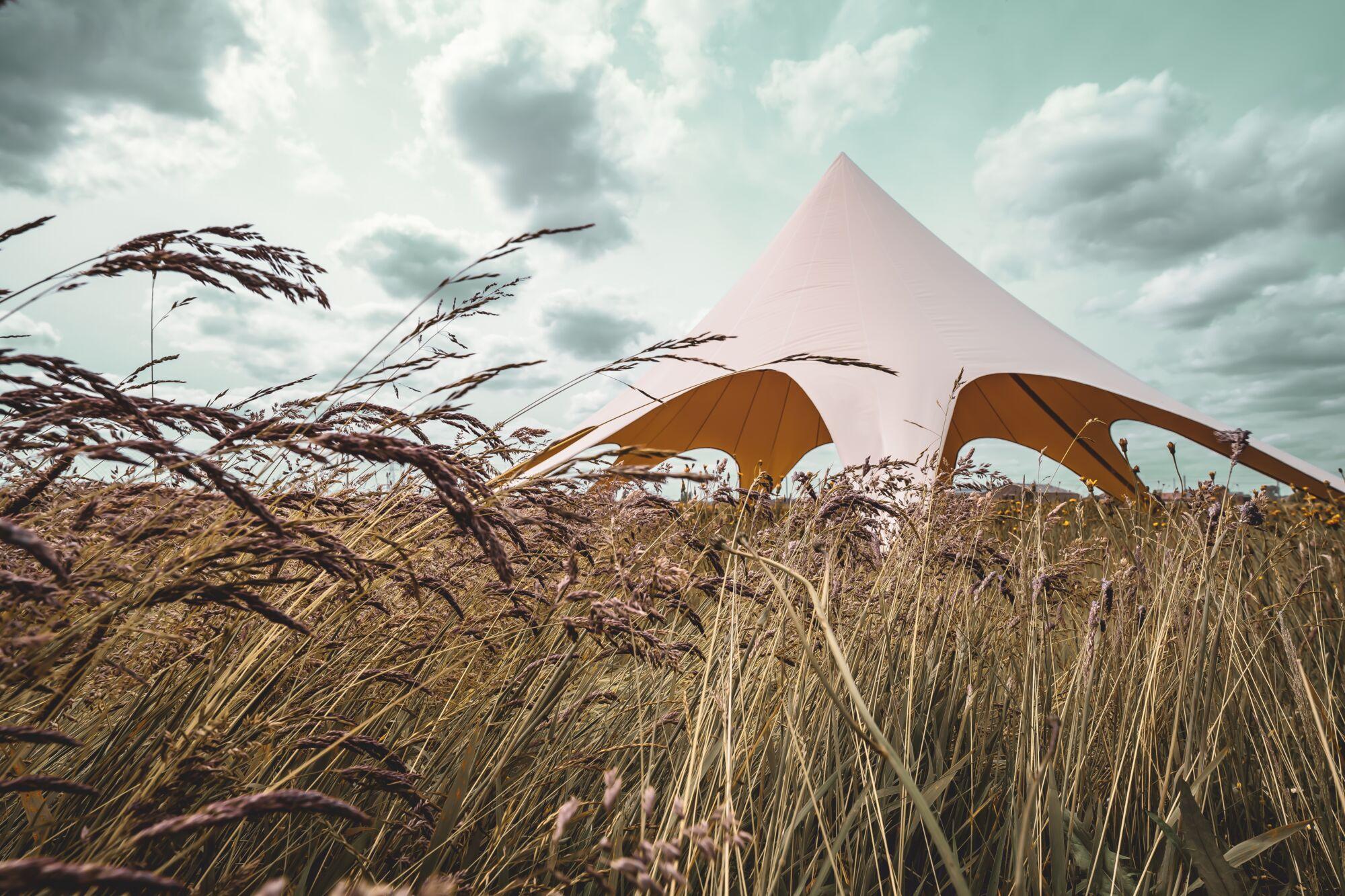 Star tent Stellar 9 textured - set 18 m - PVC - Roof sand - Frame anodised